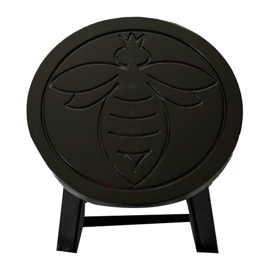 Sidi 11 Inch Step Stool Footrest, Wood Queen Bee Print, Round, Dark Brown