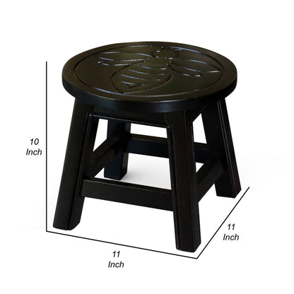 Sidi 11 Inch Step Stool Footrest, Wood Queen Bee Print, Round, Dark Brown