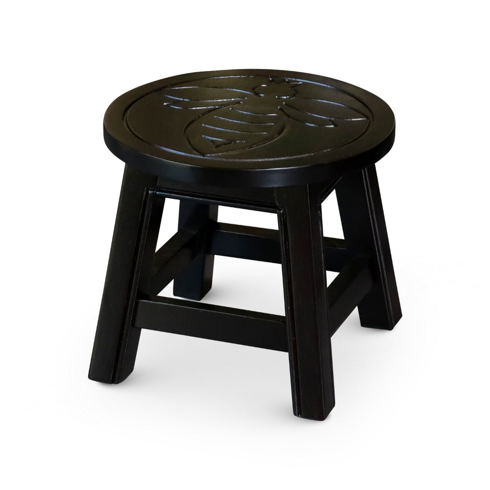 Sidi 11 Inch Step Stool Footrest, Wood Queen Bee Print, Round, Dark Brown