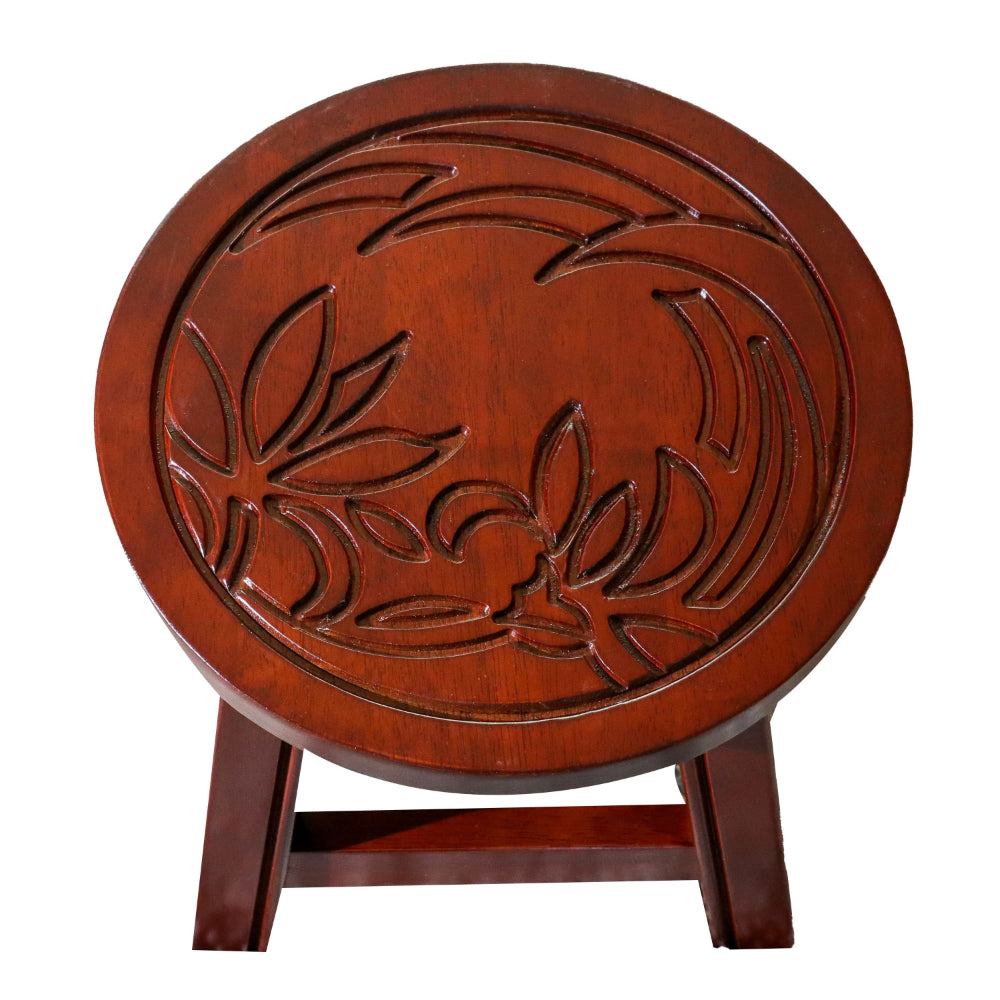 Sidi 11 Inch Step Stool Footrest, Wood Floral Print, Round, Cherry Finish