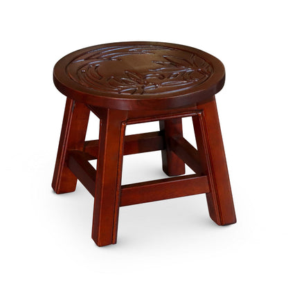 Sidi 11 Inch Step Stool Footrest, Wood Floral Print, Round, Cherry Finish