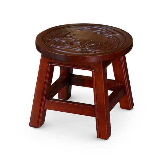 Sidi 11 Inch Step Stool Footrest, Wood Floral Print, Round, Cherry Finish