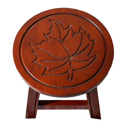 Sidi 11 Inch Step Stool Footrest, Wood Maple Leaf Print, Round, Cherry