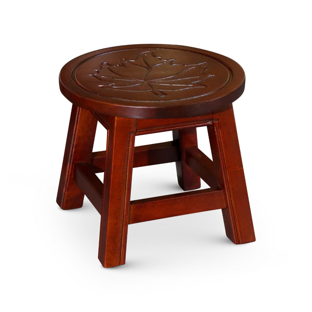 Sidi 11 Inch Step Stool Footrest, Wood Maple Leaf Print, Round, Cherry