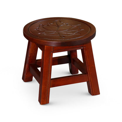 Sidi 11 Inch Step Stool Footrest, Wood Maple Leaf Print, Round, Cherry