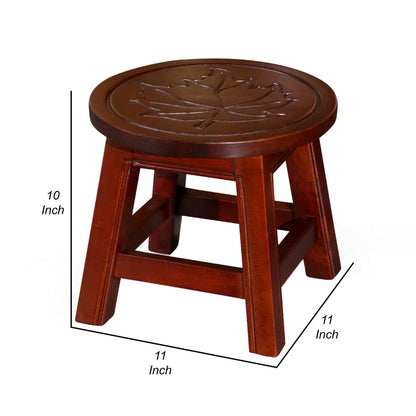 Sidi 11 Inch Step Stool Footrest, Wood Maple Leaf Print, Round, Cherry