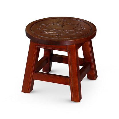 Sidi 11 Inch Step Stool Footrest, Wood Maple Leaf Print, Round, Cherry