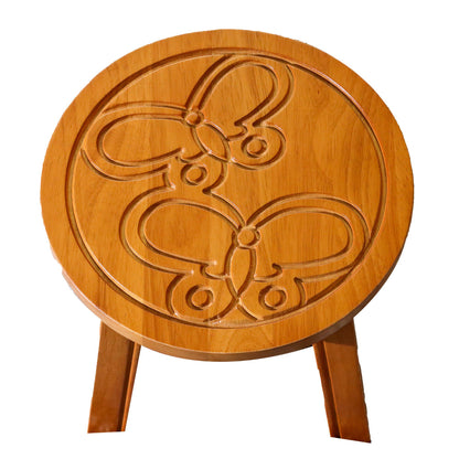 Sidi 11 Inch Step Stool Footrest, Wood Butterfly Print, Round, Natural