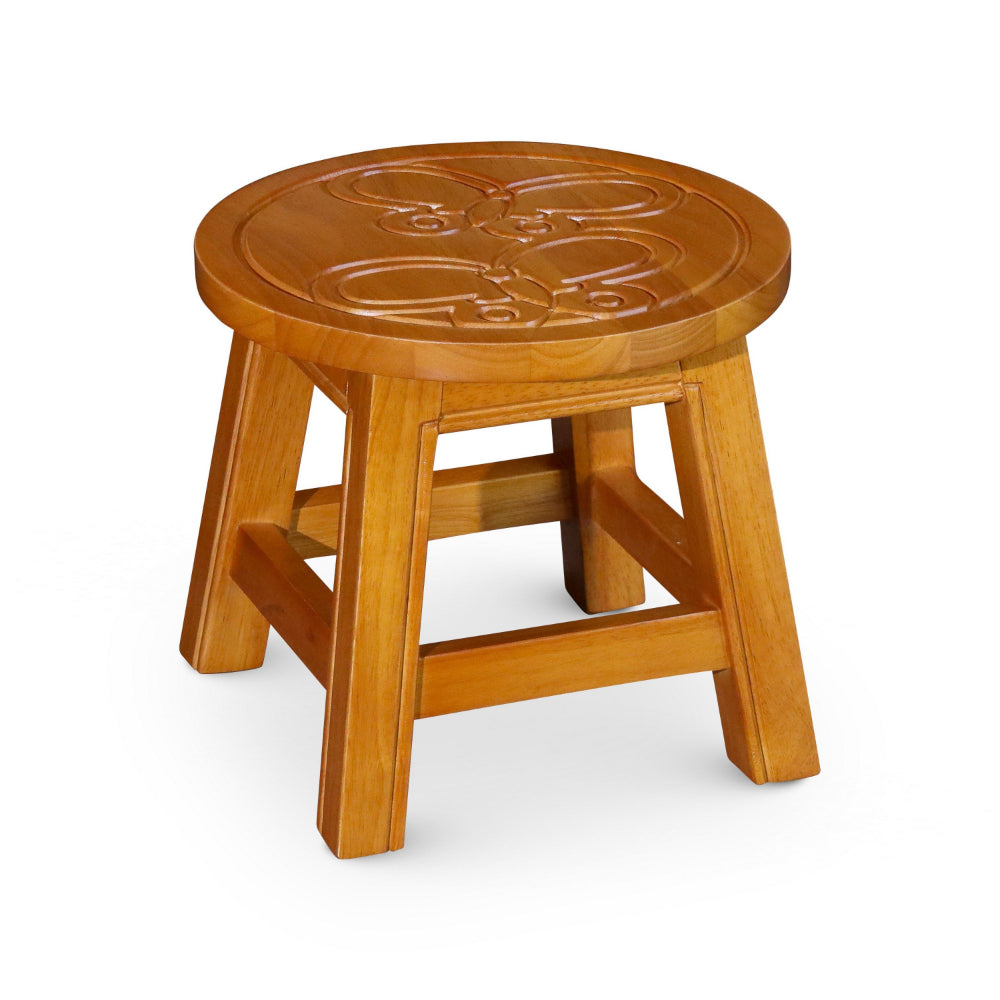 Sidi 11 Inch Step Stool Footrest, Wood Butterfly Print, Round, Natural