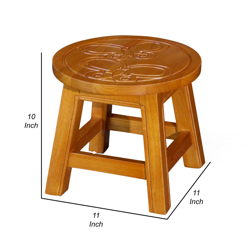 Sidi 11 Inch Step Stool Footrest, Wood Butterfly Print, Round, Natural