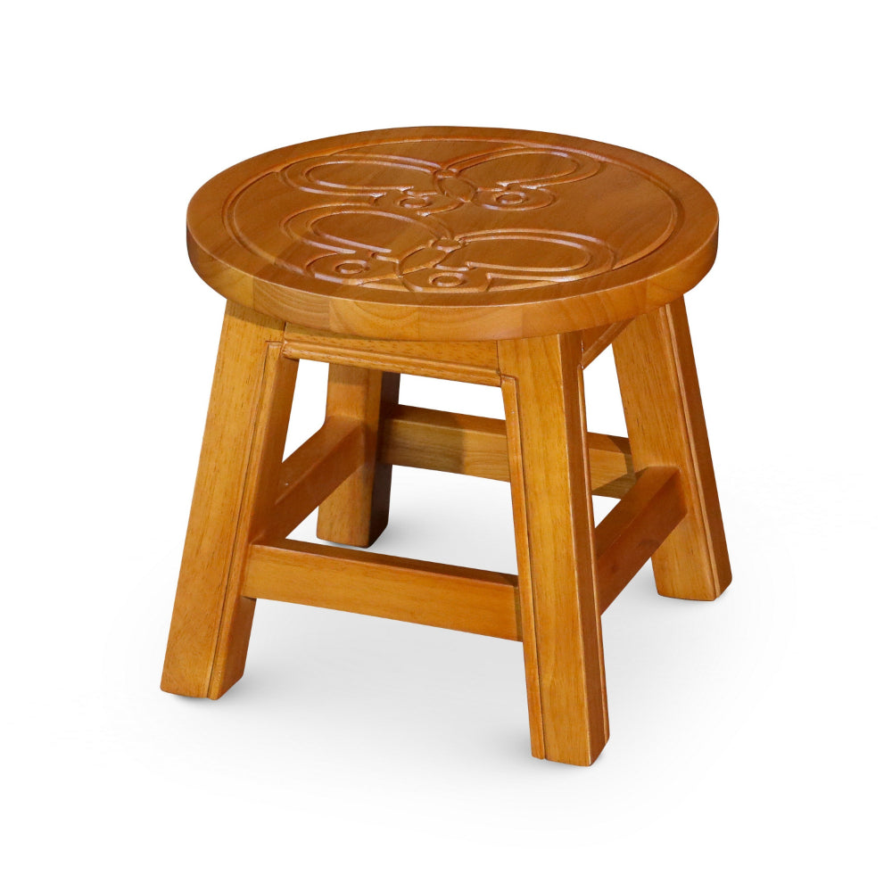 Sidi 11 Inch Step Stool Footrest, Wood Butterfly Print, Round, Natural