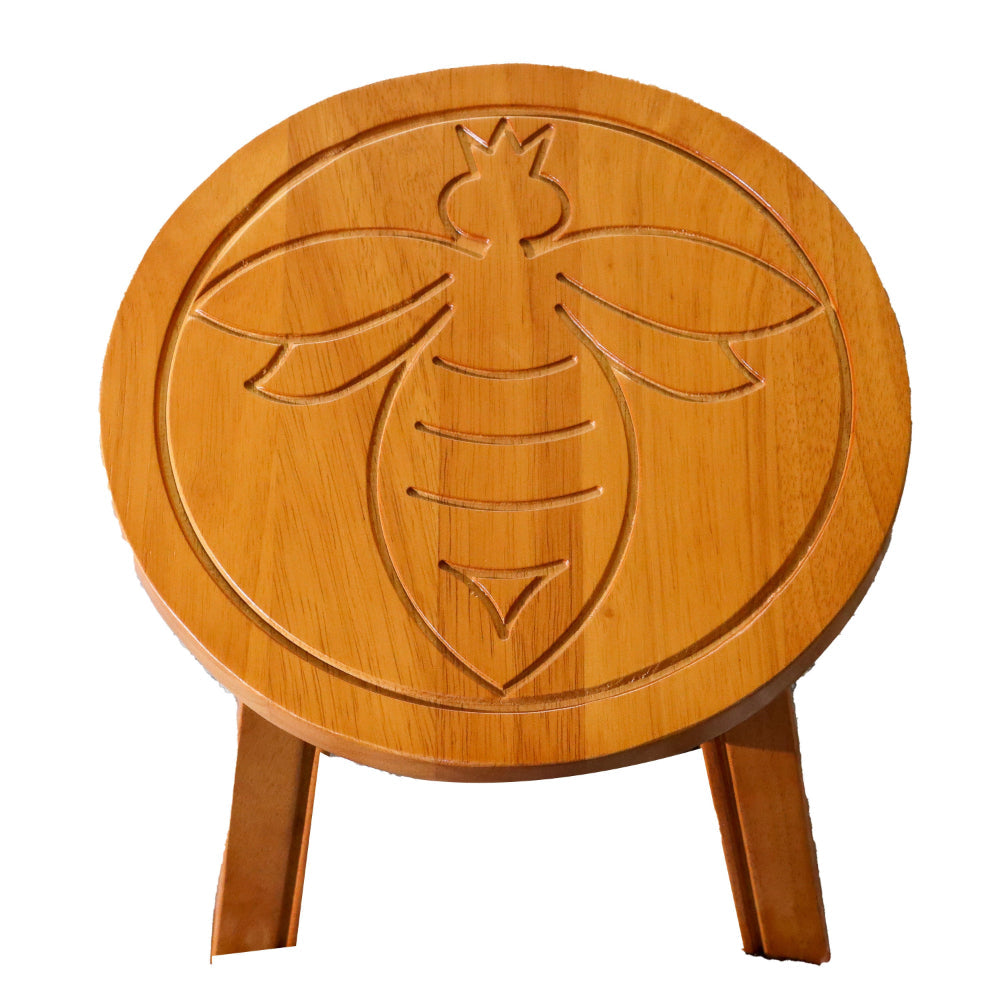 Sidi 11 Inch Step Stool Footrest, Wood Queen Bee Print, Round, Natural