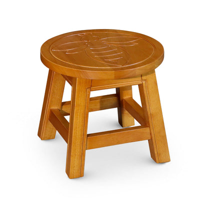 Sidi 11 Inch Step Stool Footrest, Wood Queen Bee Print, Round, Natural