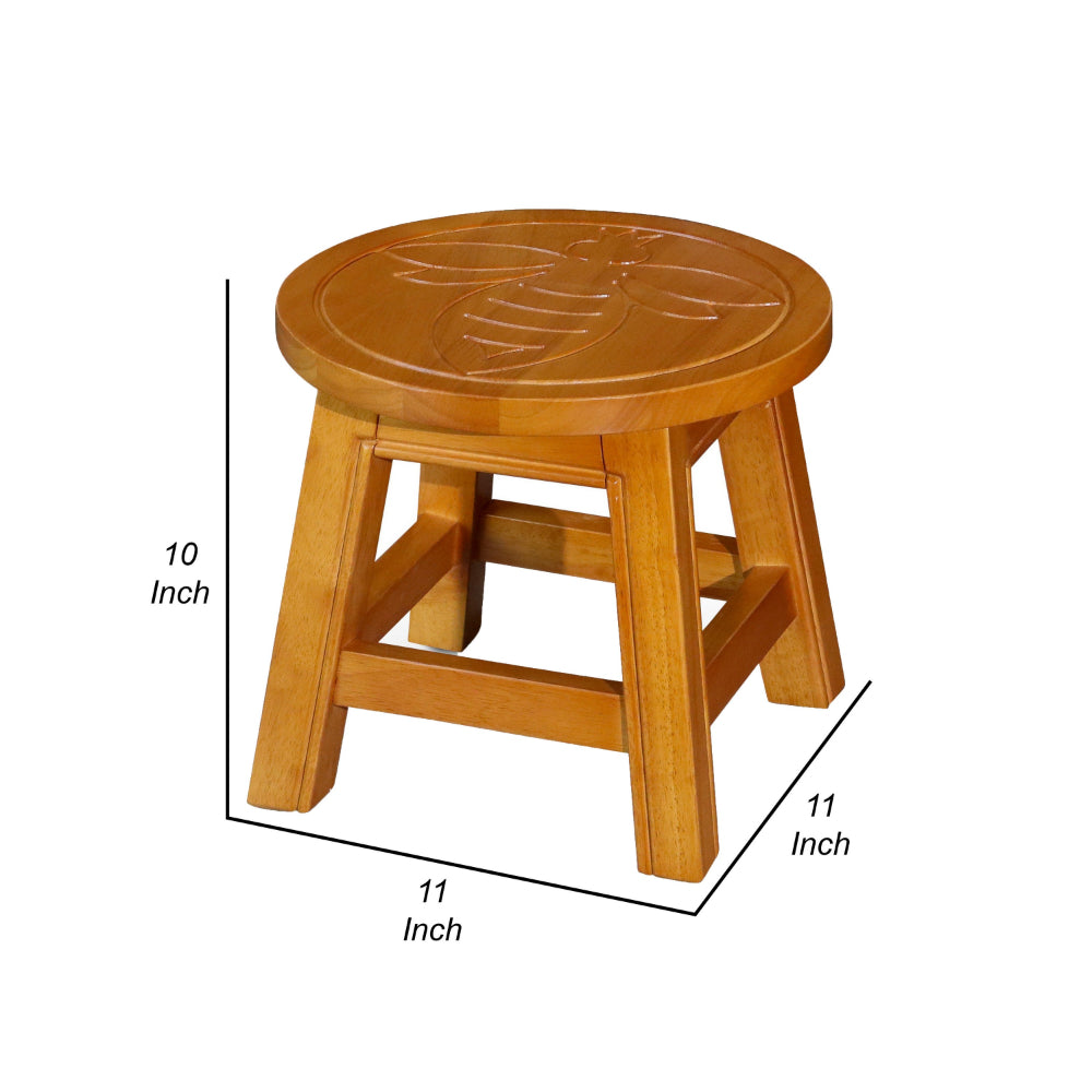 Sidi 11 Inch Step Stool Footrest, Wood Queen Bee Print, Round, Natural