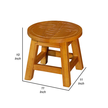 Sidi 11 Inch Step Stool Footrest, Wood Queen Bee Print, Round, Natural