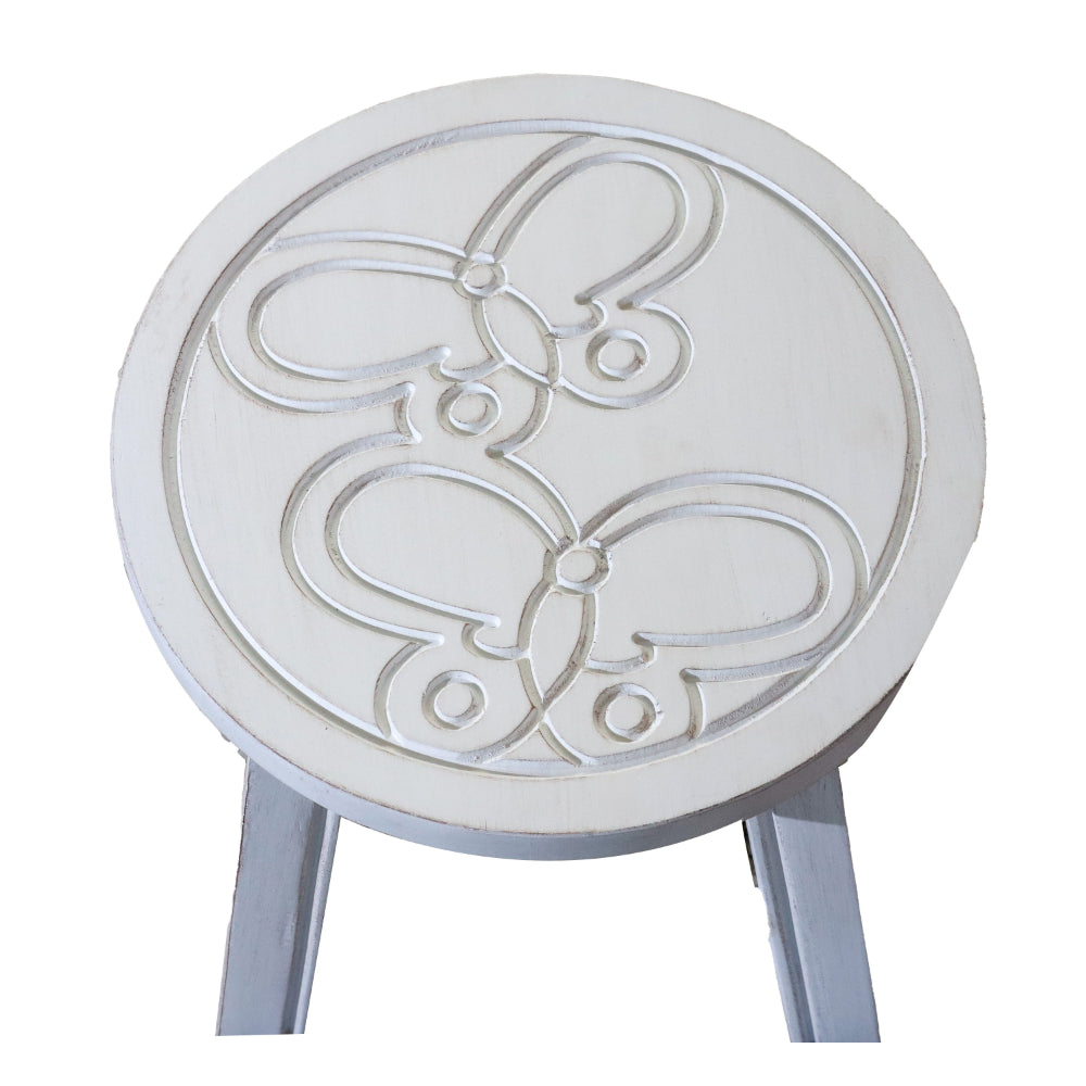 Sidi 11 Inch Step Stool Footrest, Wood Butterfly Print, Round, White