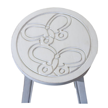 Sidi 11 Inch Step Stool Footrest, Wood Butterfly Print, Round, White