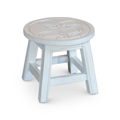 Sidi 11 Inch Step Stool Footrest, Wood Butterfly Print, Round, White
