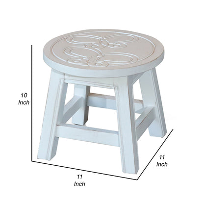Sidi 11 Inch Step Stool Footrest, Wood Butterfly Print, Round, White