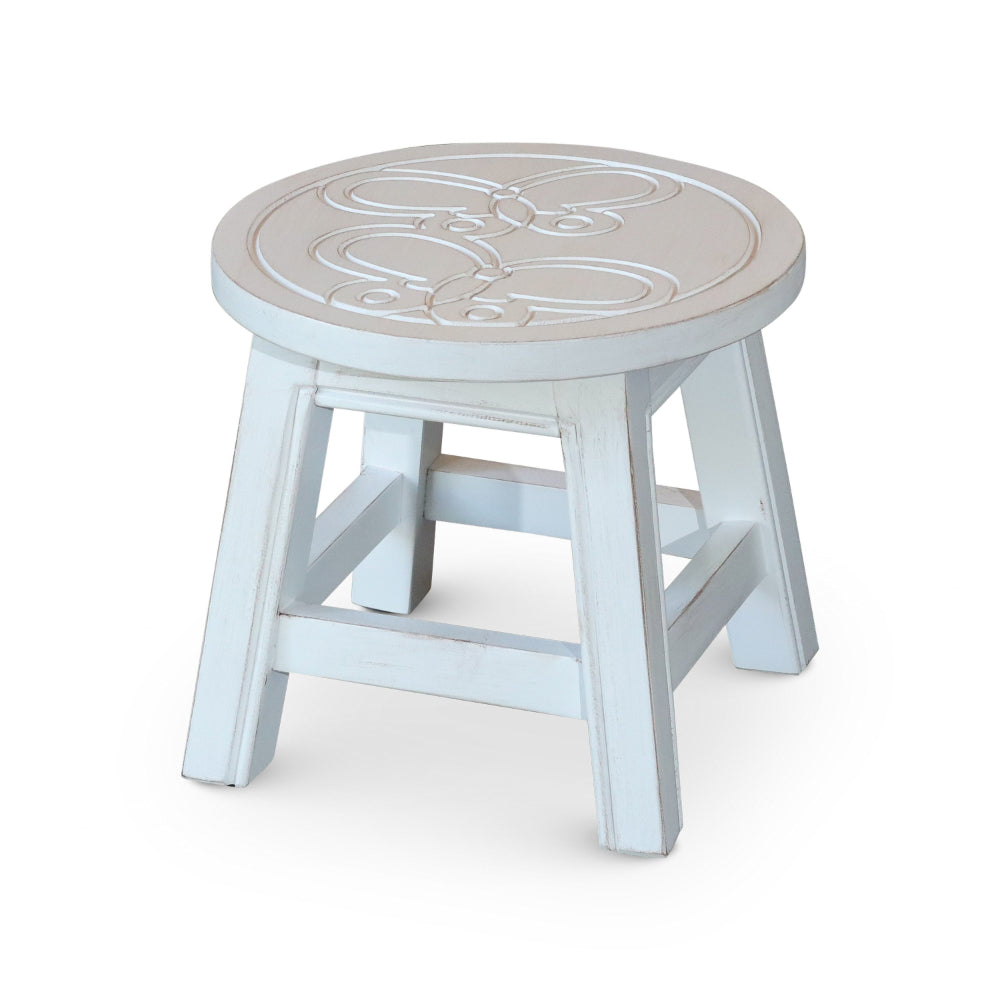 Sidi 11 Inch Step Stool Footrest, Wood Butterfly Print, Round, White