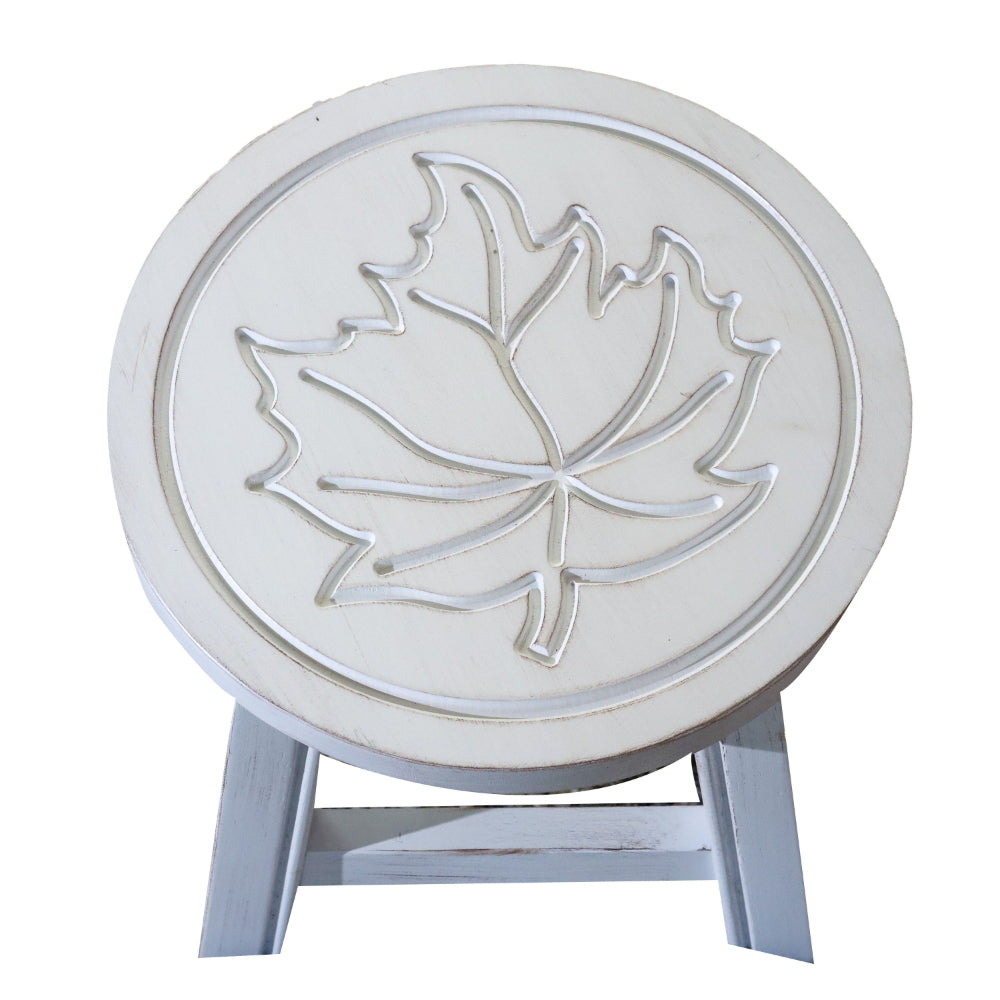 Sidi 11 Inch Step Stool Footrest, Wood Maple Leaf Print, Round, White