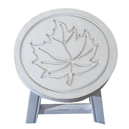 Sidi 11 Inch Step Stool Footrest, Wood Maple Leaf Print, Round, White