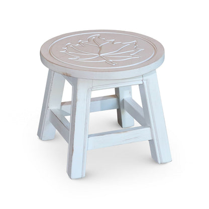 Sidi 11 Inch Step Stool Footrest, Wood Maple Leaf Print, Round, White