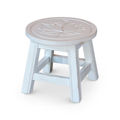 Sidi 11 Inch Step Stool Footrest, Wood Maple Leaf Print, Round, White