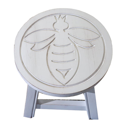 Sidi 11 Inch Step Stool Footrest, Wood Queen Bee Print, Round, White