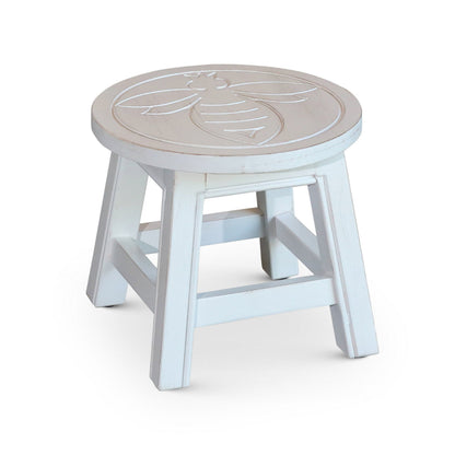 Sidi 11 Inch Step Stool Footrest, Wood Queen Bee Print, Round, White