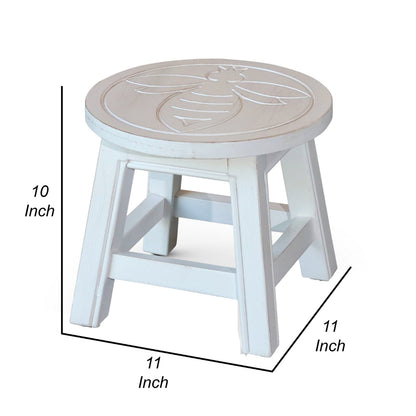 Sidi 11 Inch Step Stool Footrest, Wood Queen Bee Print, Round, White