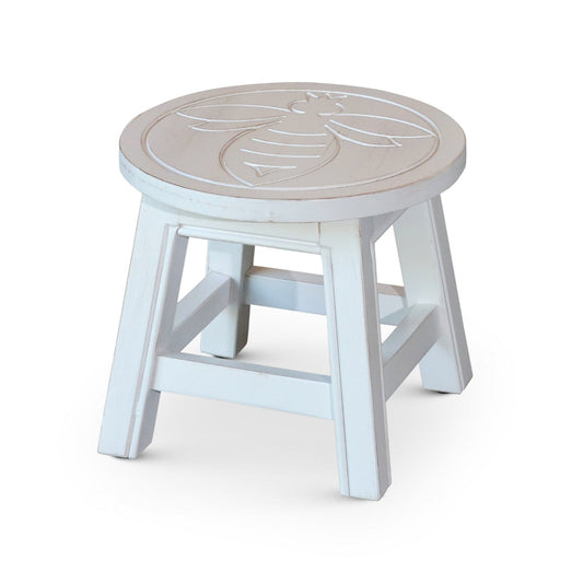 Sidi 11 Inch Step Stool Footrest, Wood Queen Bee Print, Round, White
