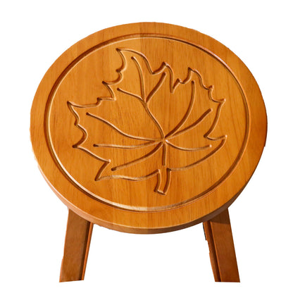 Sidi 11 Inch Step Stool Footrest, Wood Maple Leaf Print, Round, Brown