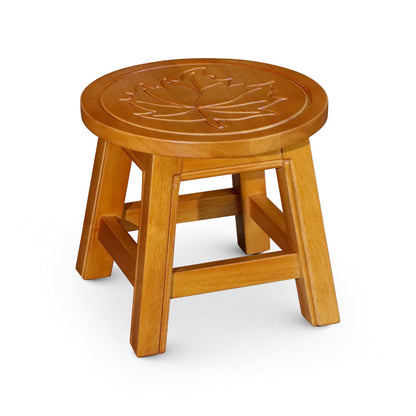 Sidi 11 Inch Step Stool Footrest, Wood Maple Leaf Print, Round, Brown