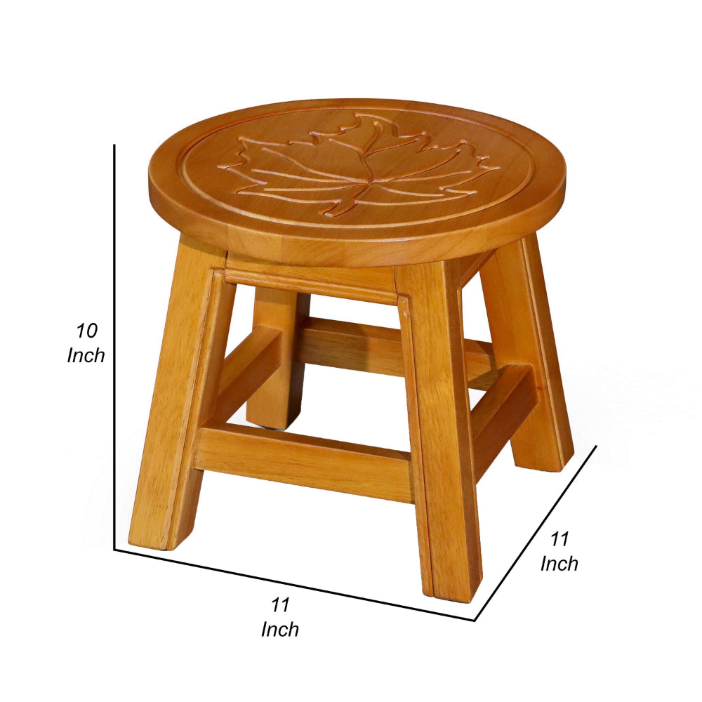 Sidi 11 Inch Step Stool Footrest, Wood Maple Leaf Print, Round, Brown