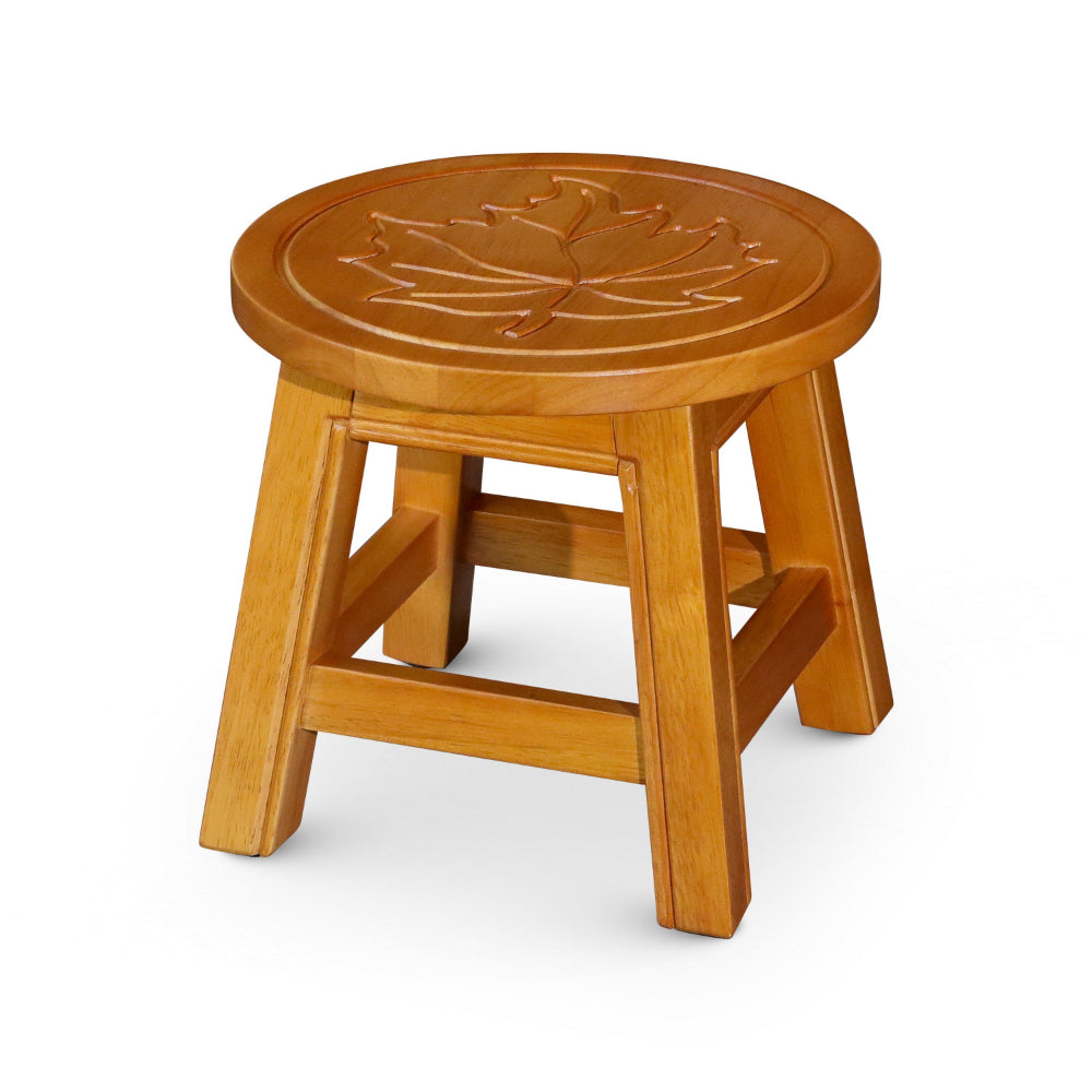 Sidi 11 Inch Step Stool Footrest, Wood Maple Leaf Print, Round, Brown