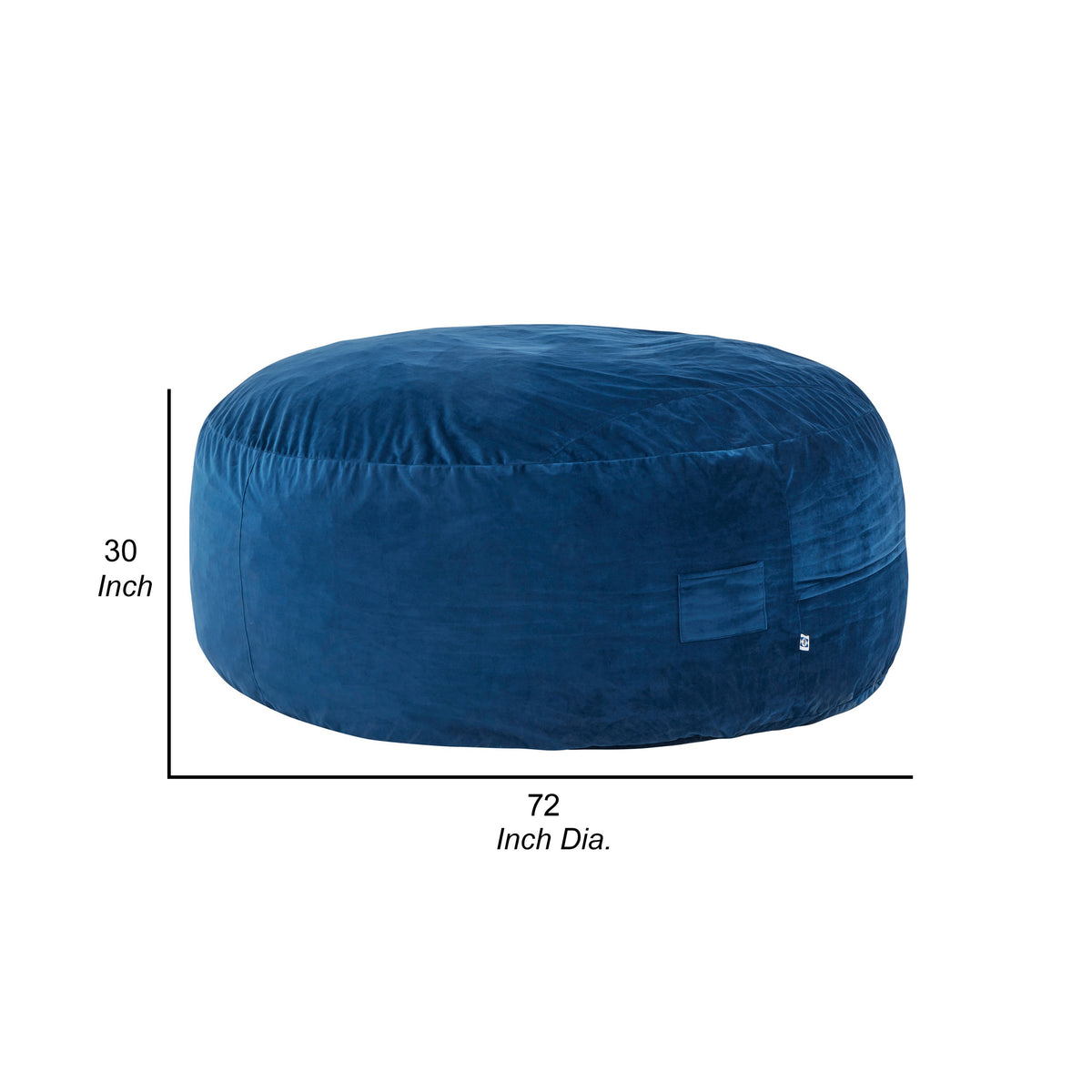Olio 70 Inch Bean Bag, Round, Foam Filling, Velvet Upholstery, Navy Blue