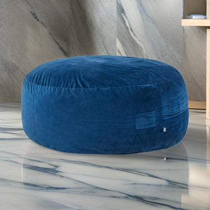 Olio 70 Inch Bean Bag, Round, Foam Filling, Velvet Upholstery, Navy Blue