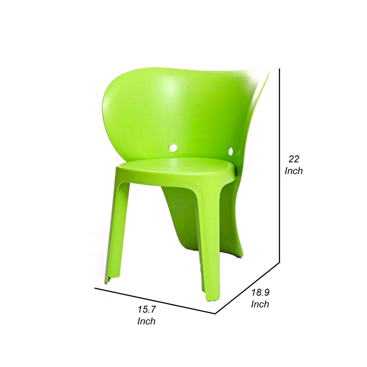 Fyna 16 Inch Kids Chair with Curved Back, Set of 4, Elephant Trunk Design, Green