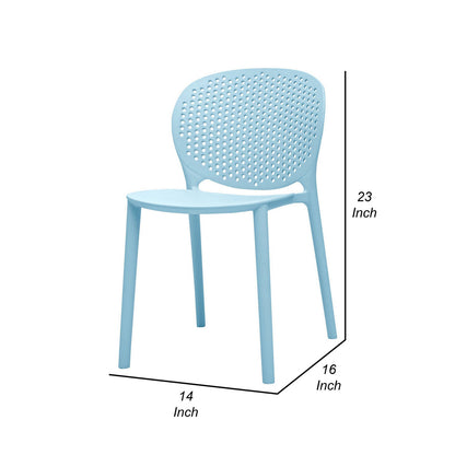 Gyna 14 Inch Kids Side Chair, Dotted Backrest, Armless, Set of 4, Blue