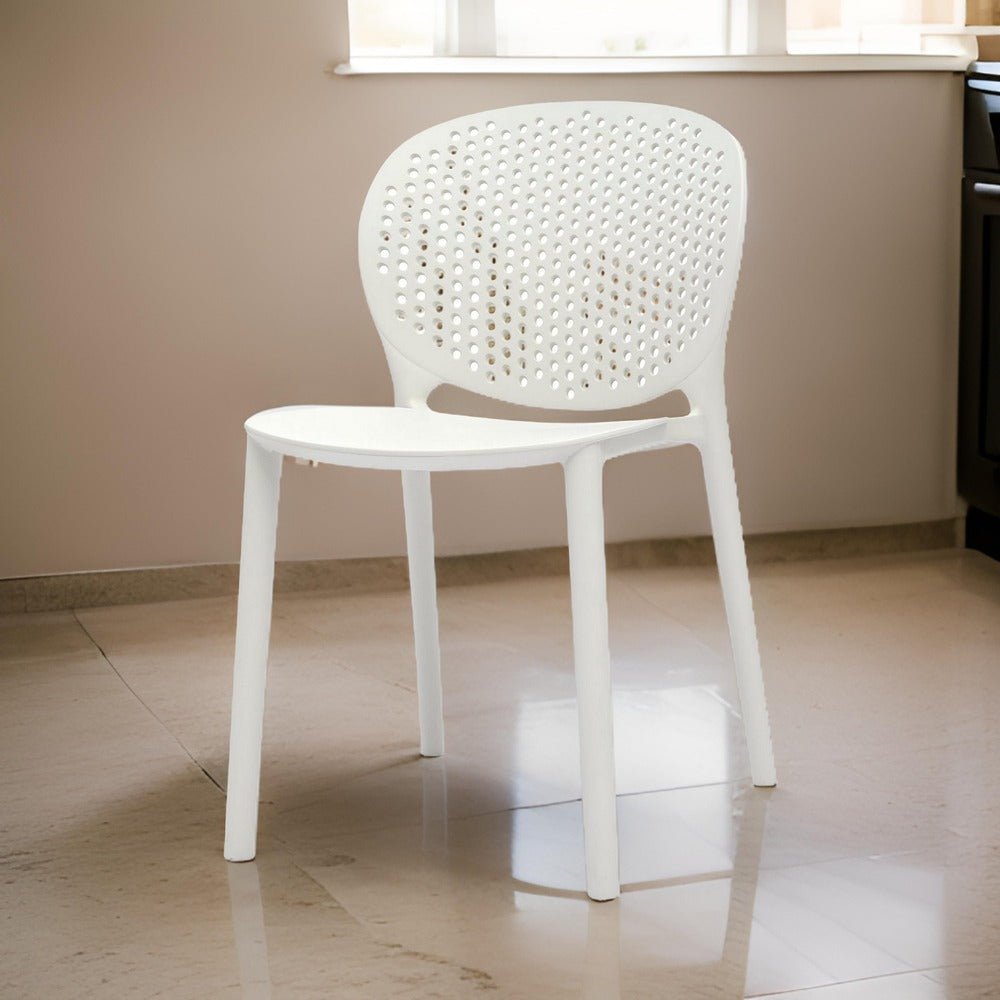 Gyna 14 Inch Kids Side Chairs, Set of 4, Round Dotted Backrest, Armless, White