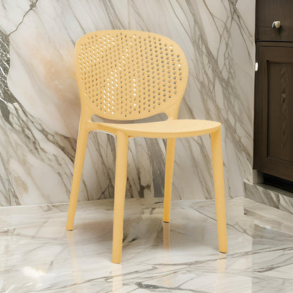 Gyna 14 Inch Kids Side Chair, Round Dotted Backrest, Set of 4, Armless, Yellow