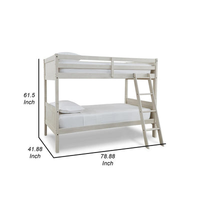 Lea Twin Size Bunk Bed, Wooden Ladder, Traditional Crisp White