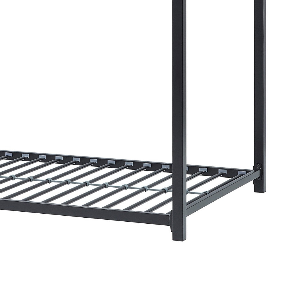 Ovi 78 Inch Twin Bunk Bed, Mounted Ladder, Ground Level Platform Bed, Black