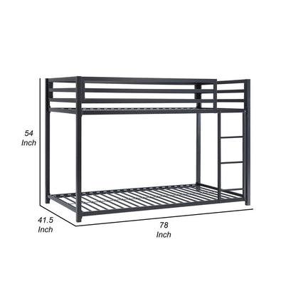 Ovi 78 Inch Twin Bunk Bed, Mounted Ladder, Ground Level Platform Bed, Black