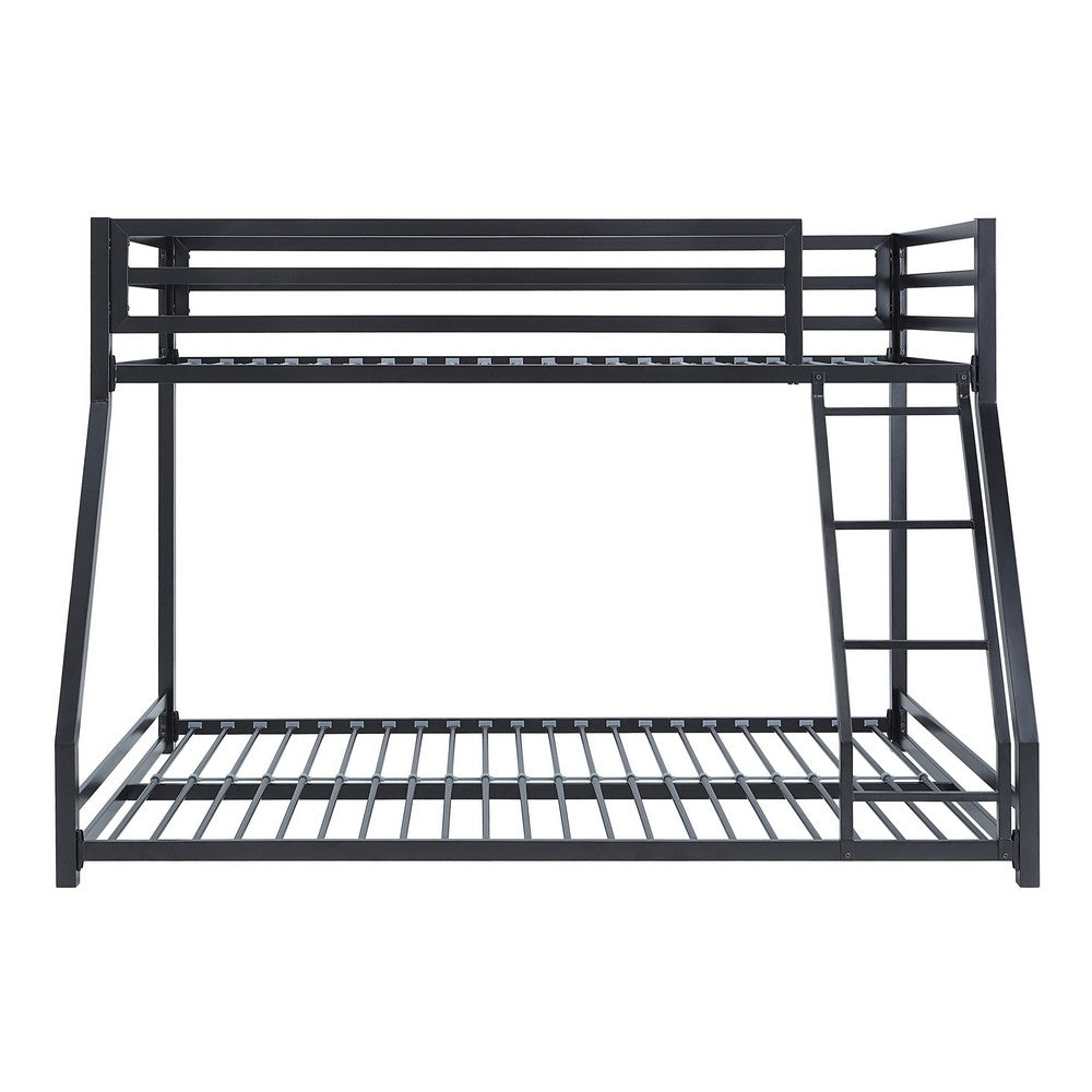 Ovi 78 Inch Twin over Full Bunk Bed, Ground Level Platform Bed, Black