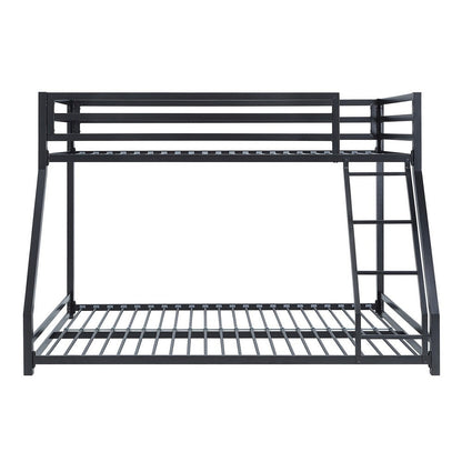 Ovi 78 Inch Twin over Full Bunk Bed, Ground Level Platform Bed, Black