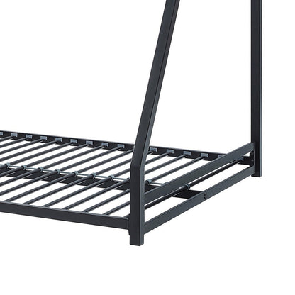 Ovi 78 Inch Twin over Full Bunk Bed, Ground Level Platform Bed, Black