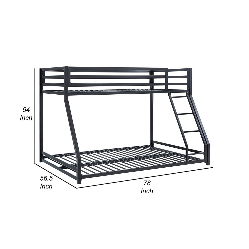 Ovi 78 Inch Twin over Full Bunk Bed, Ground Level Platform Bed, Black