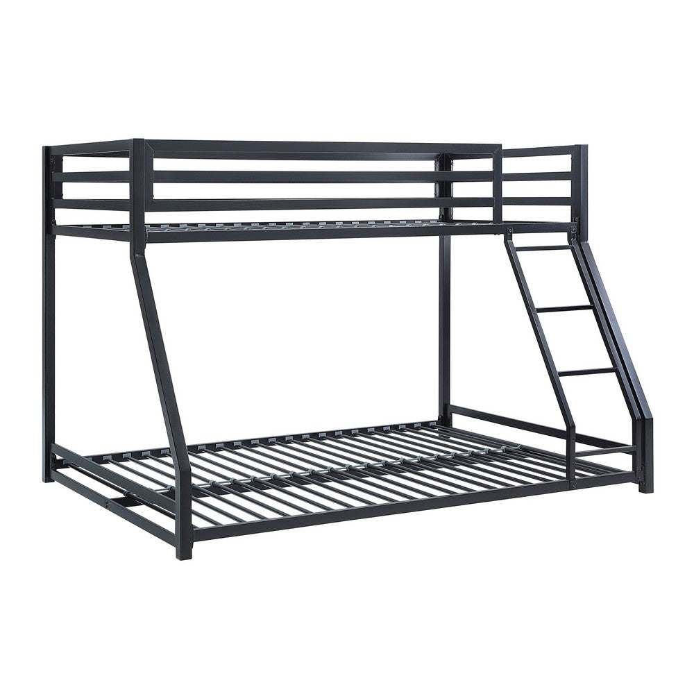 Ovi 78 Inch Twin over Full Bunk Bed, Ground Level Platform Bed, Black